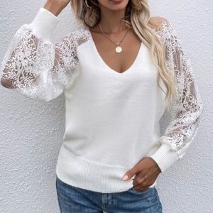 Boho v neck floral lace sleeve sweater top